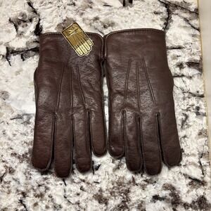 Vintage Genuine Leather Knit Lined Gloves New With Tags Large Brown